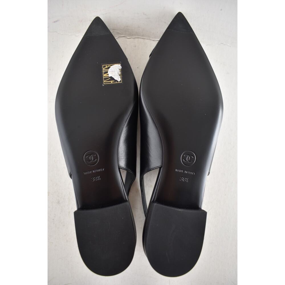 Chanel 24A Black Leather CC Logo Coco Sling Slingback Pointed Ballet Flat 38.5 - Picture 16 of 16